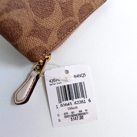 Coach Signature Coated Canvas Colorblock Leather Slim Accordion Zip Wallet Tan - Picture 7 of 7